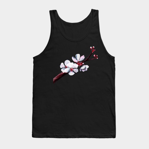 Cherry Blossom Flowers Watercolor Painting Tank Top by Ratna Arts